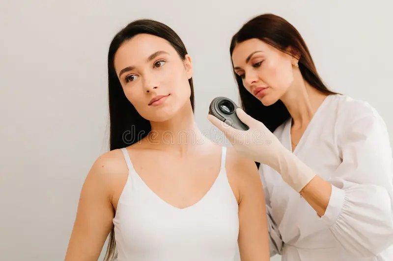 Dermatologist examining patient