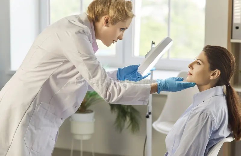 Dermatologist with patient